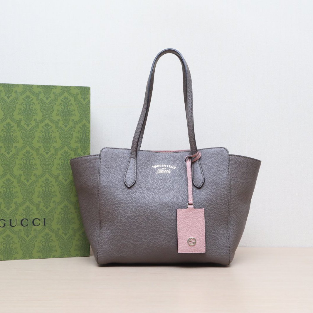 95新 GUCCI/古驰 小花攀攀 棕色 皮革C 手提托特包 购物包 25CM