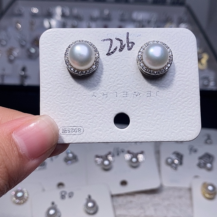 银S925镶嵌淡水珍珠耳饰