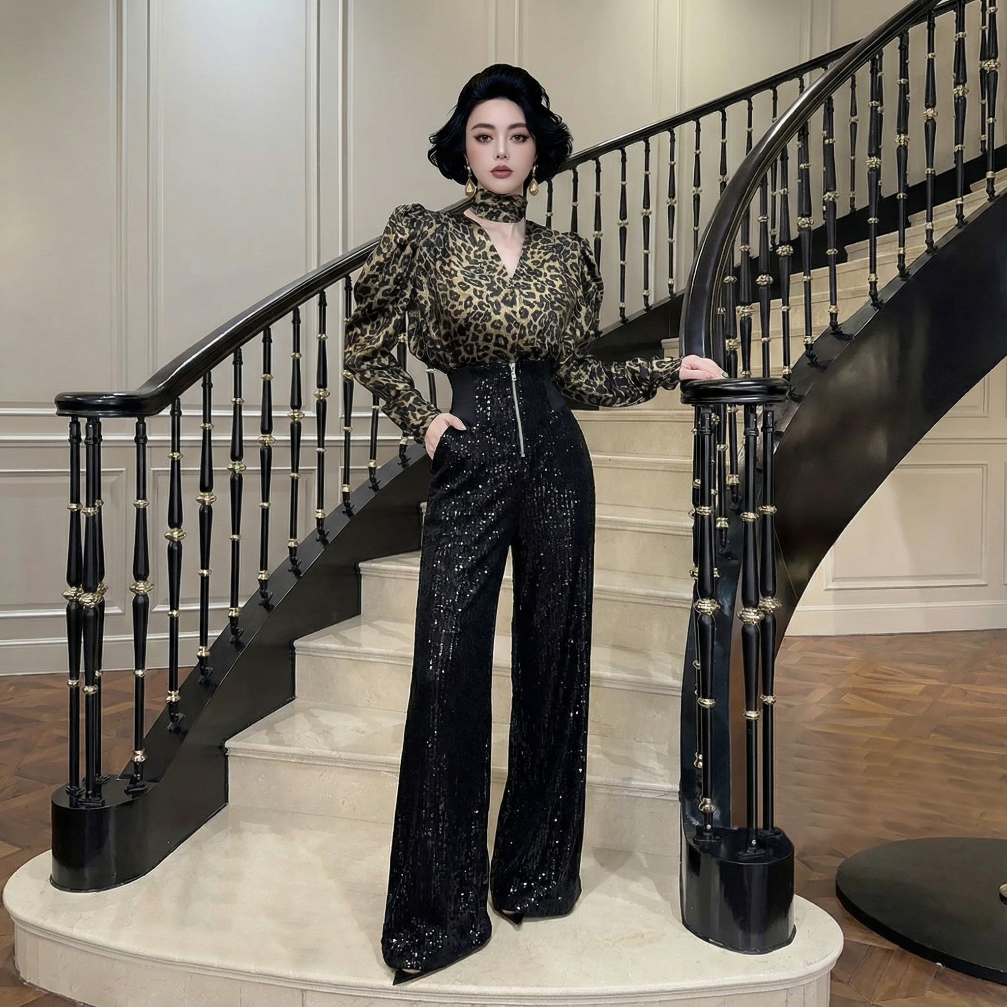 【FUNANI】 设计感气质轻奢高级感重工原创2025秋冬阔腿裤X2531144B