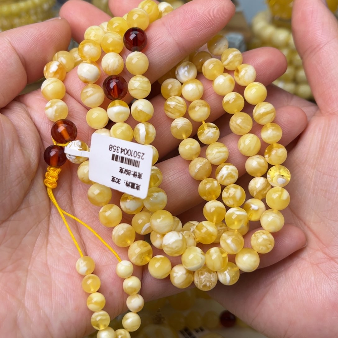 蜜蜡颈饰未镶嵌7大加圆珠108金瓷白溶洞虎皮妖花