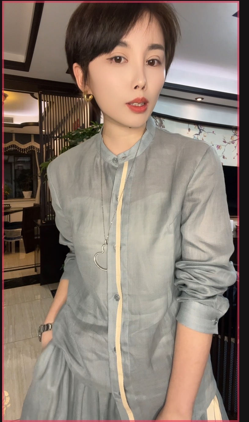 【安姬迩·自制】YM-0052 新款斜纹苎麻薄荷绿衬衫休闲时尚百搭版