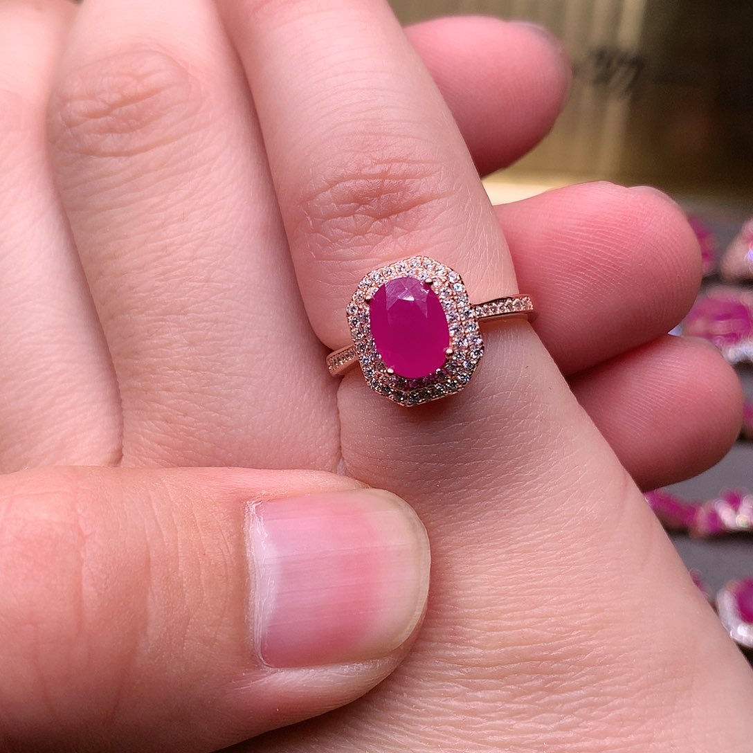 红宝石戒指银S925镶嵌