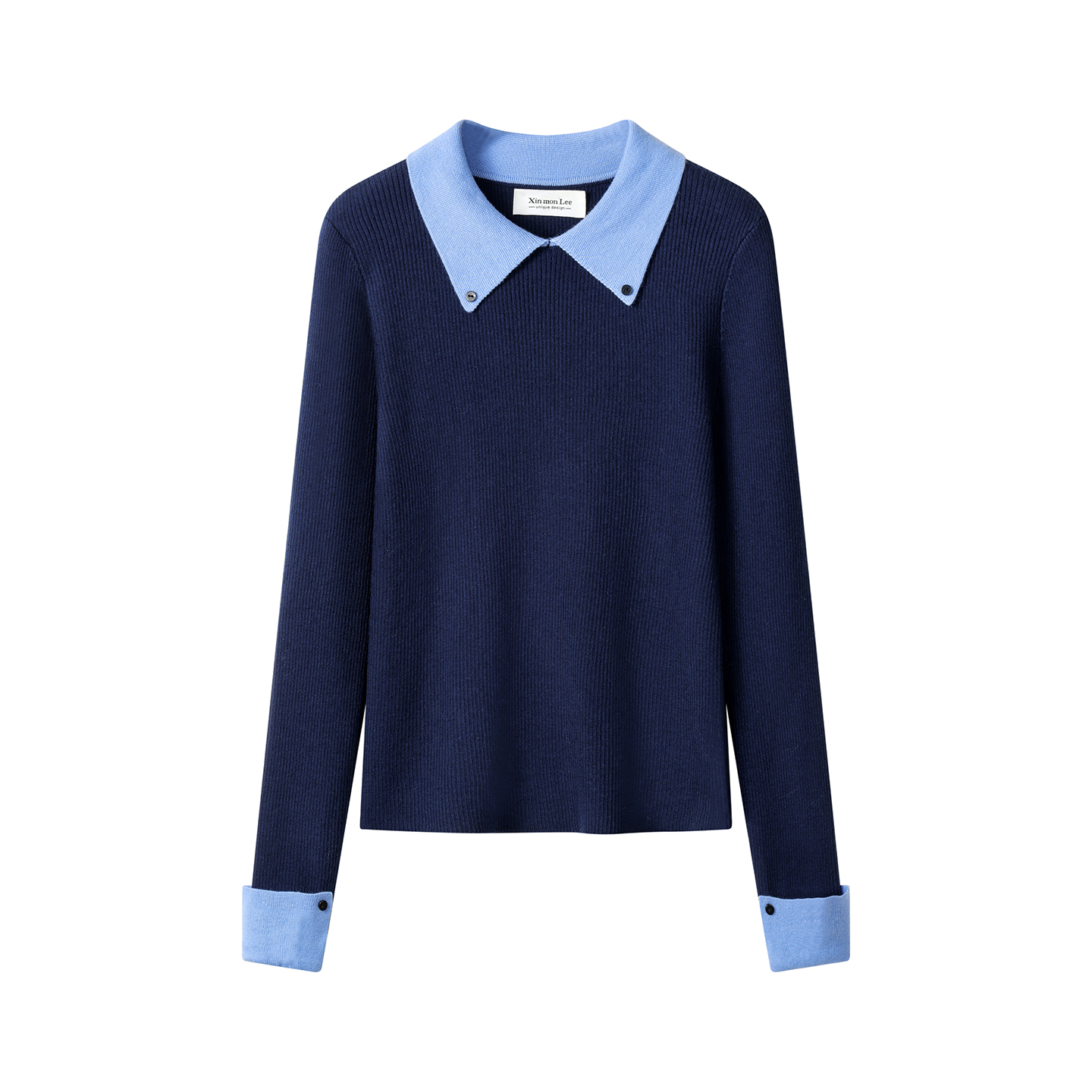 韩版撞色翻领假两件长袖针织衫女秋冬新款修身显瘦内搭气质小上衣