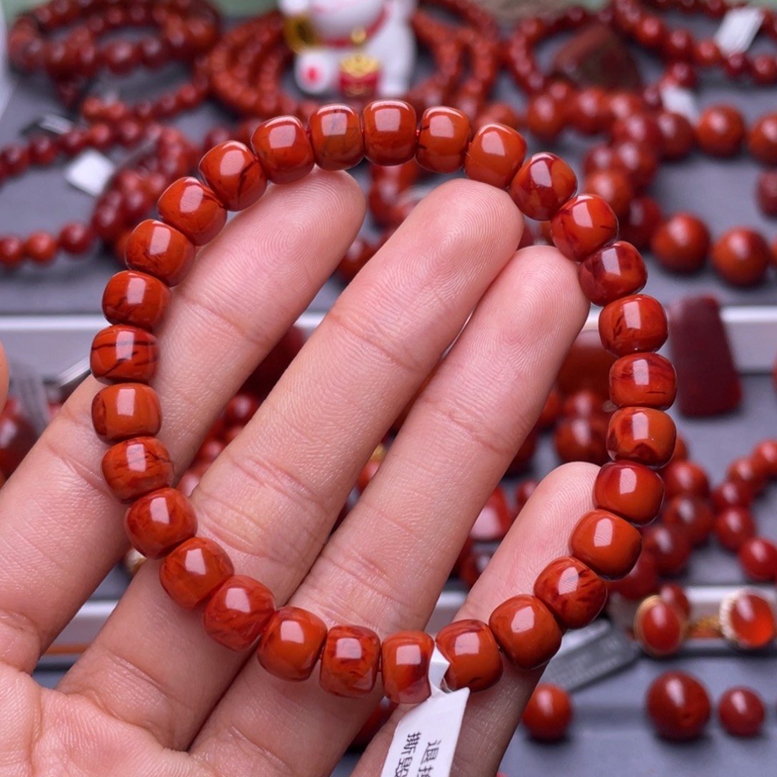南红玛瑙未镶嵌其他天然原矿）7.8mm瓦西柿子满肉虎皮火焰手串