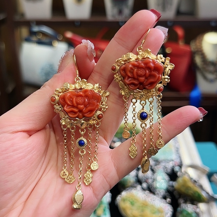 玛瑙/玉髓耳饰银S925镶嵌耳环