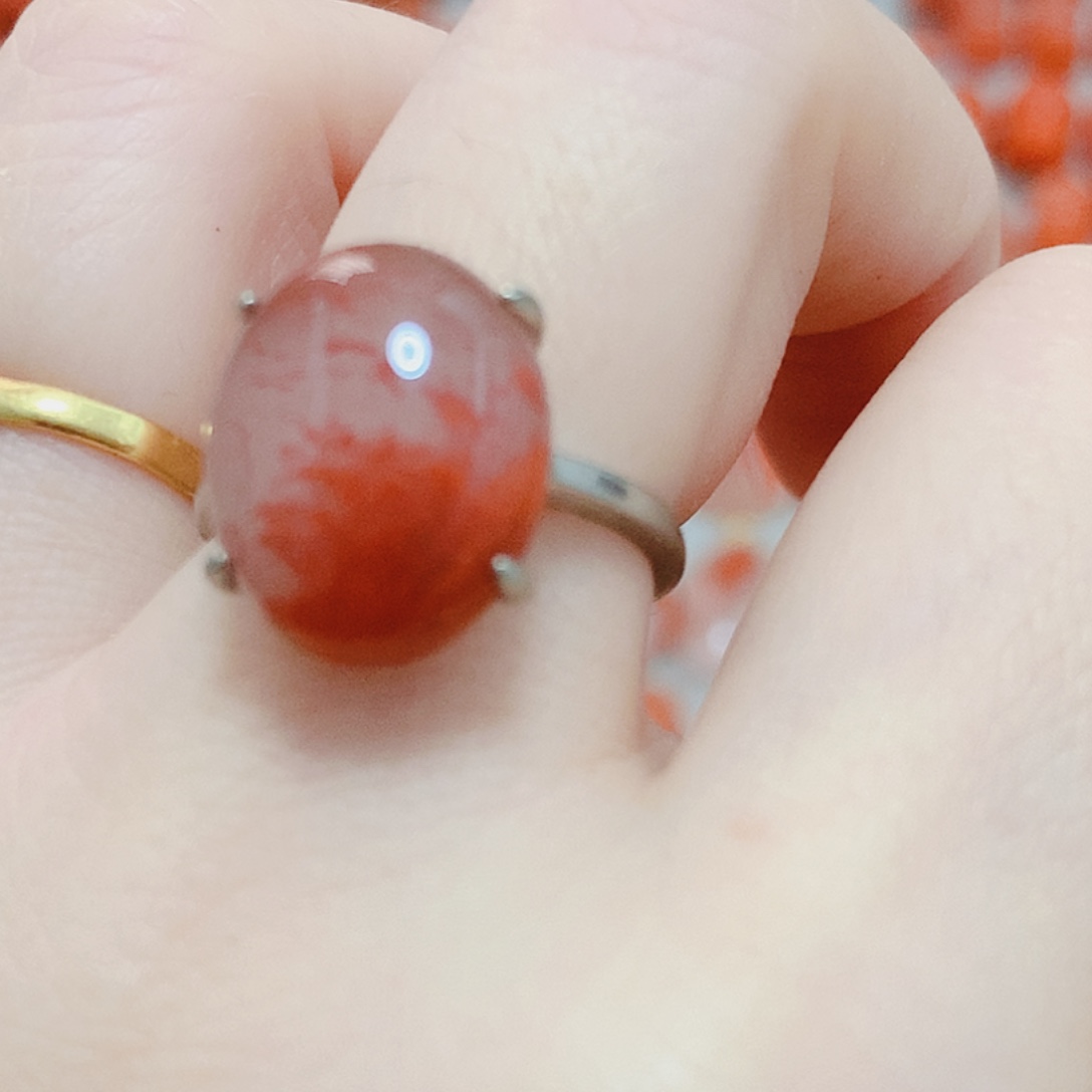 南红玛瑙银S925镶嵌戒指