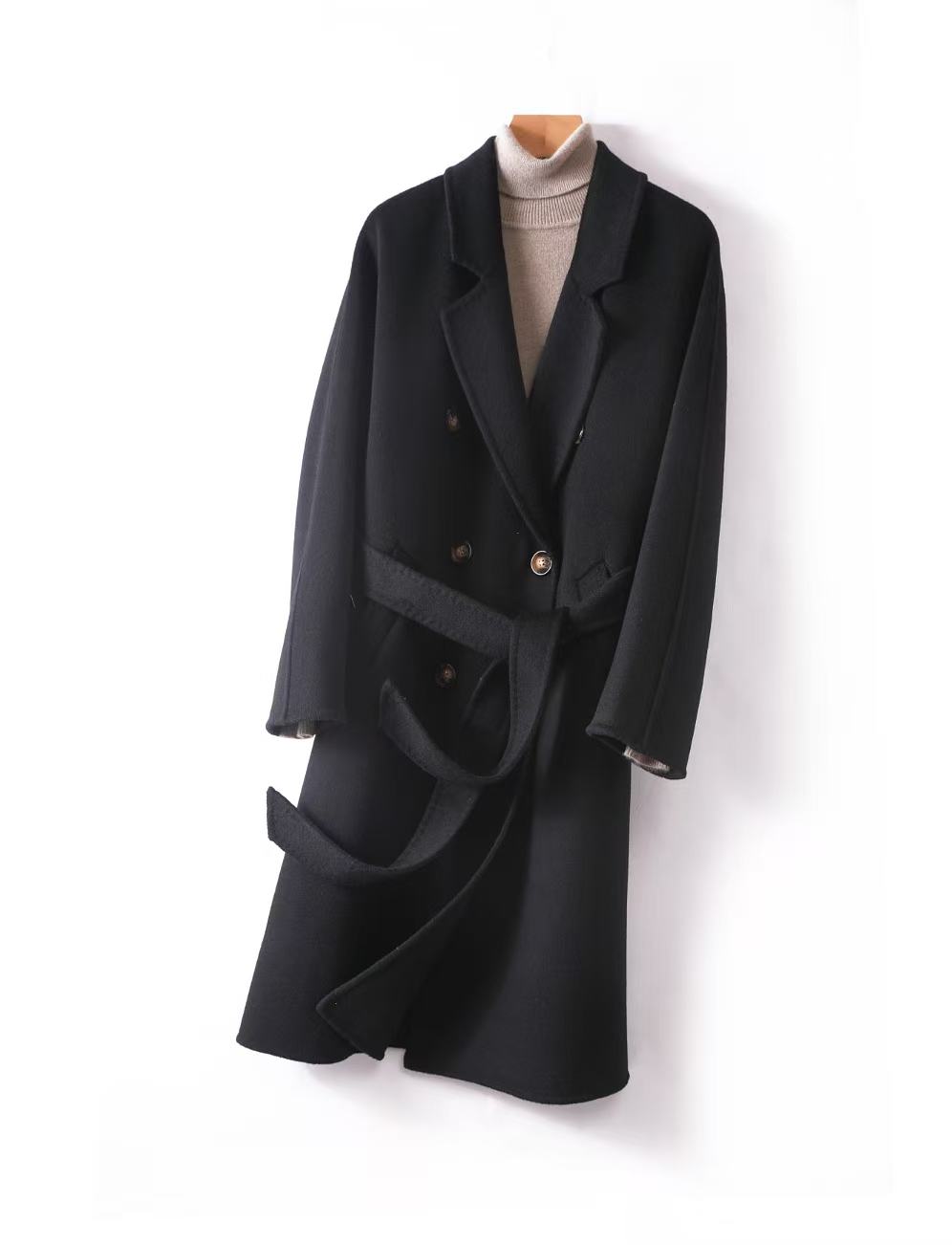 801经典双面大衣秋冬女士双排扣羊毛外套