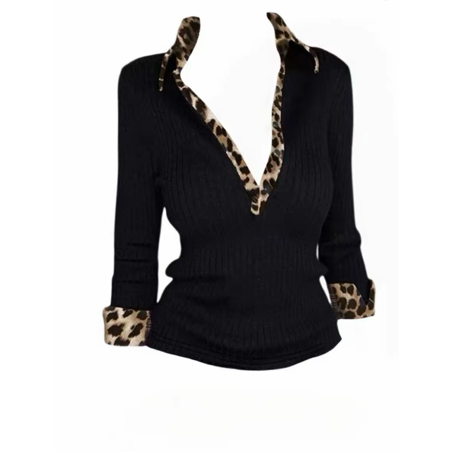 （小路）【港城秘事】美式POLO领大码性感秋冬修身上衣8897