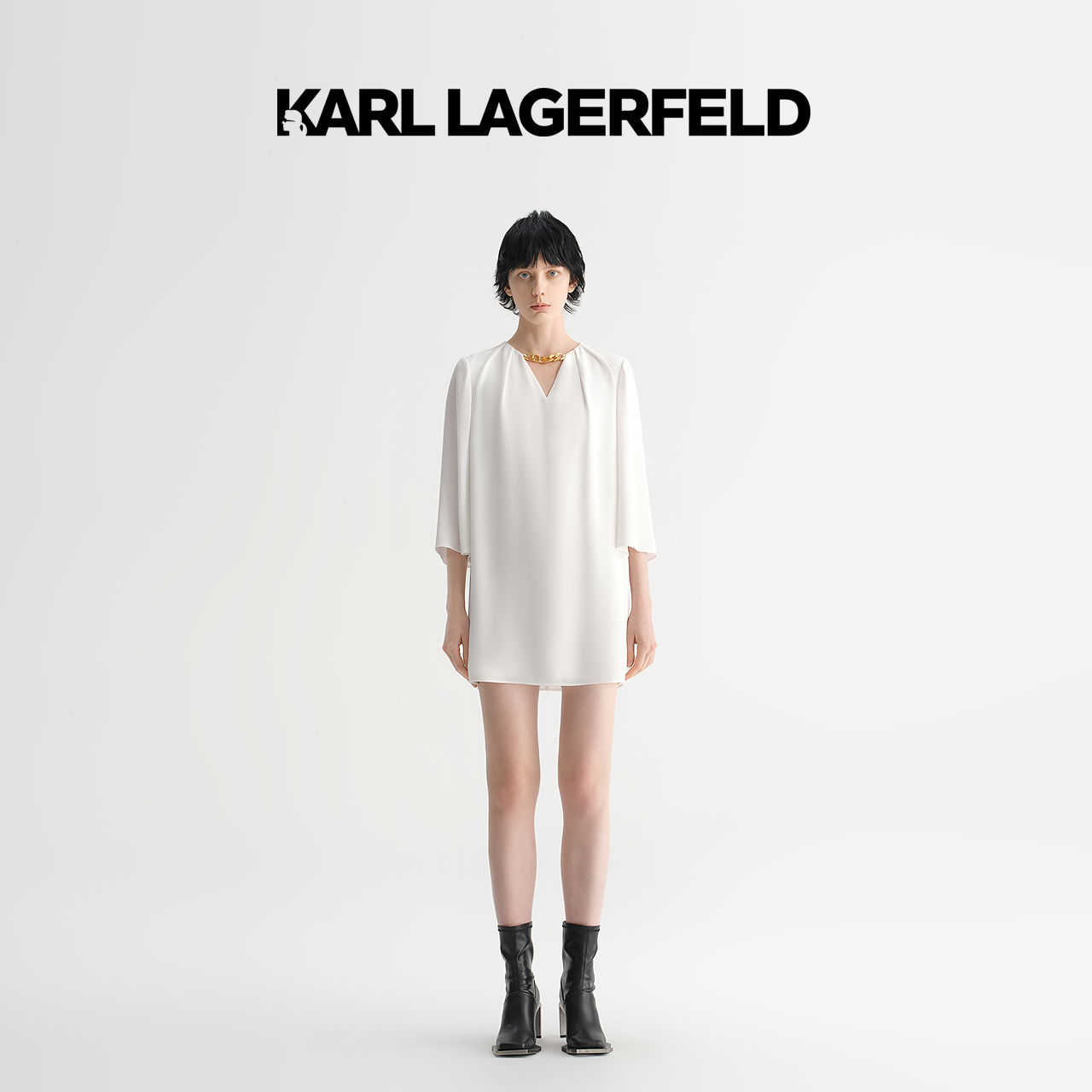【臻享】KARL LAGERFELD卡尔拉格斐新款V领连衣裙老佛爷231L1305