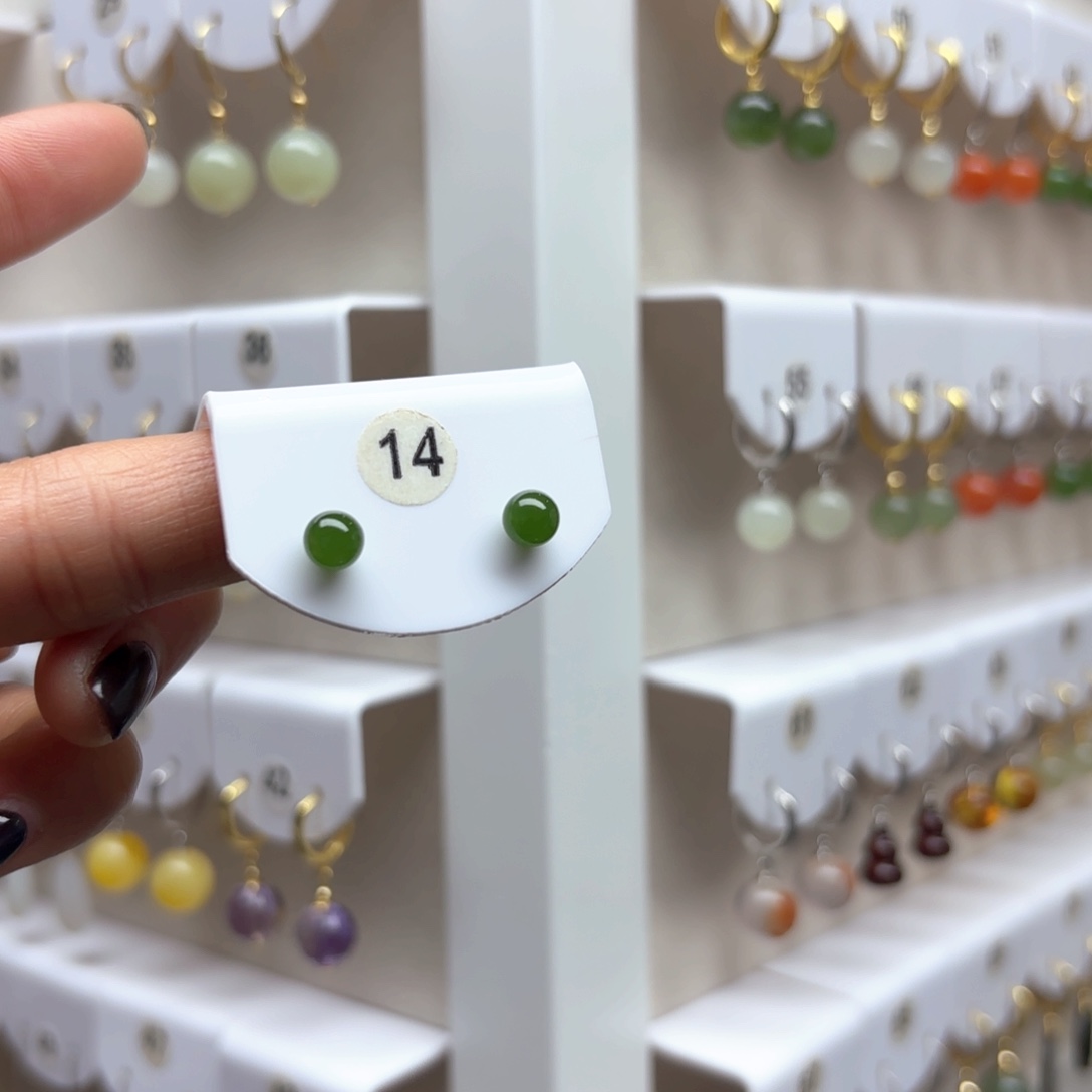 和田玉耳饰18K金镶嵌2