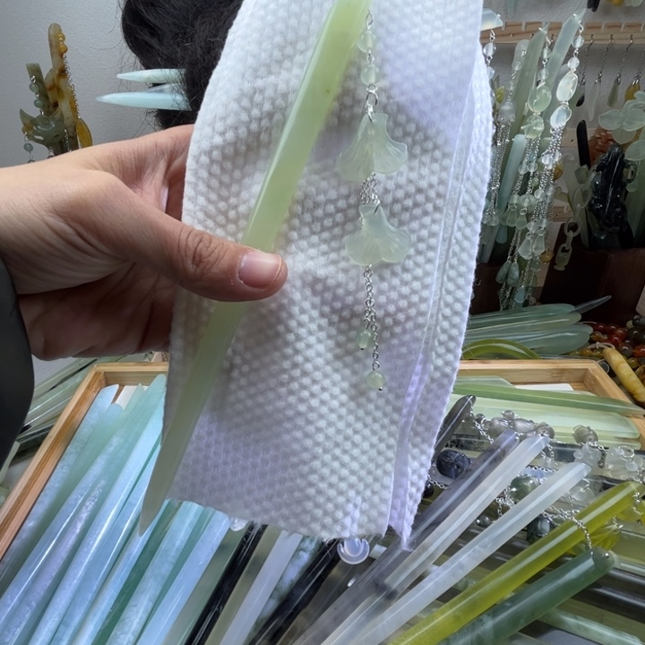 蛇纹石玉发饰未镶嵌长度20.5