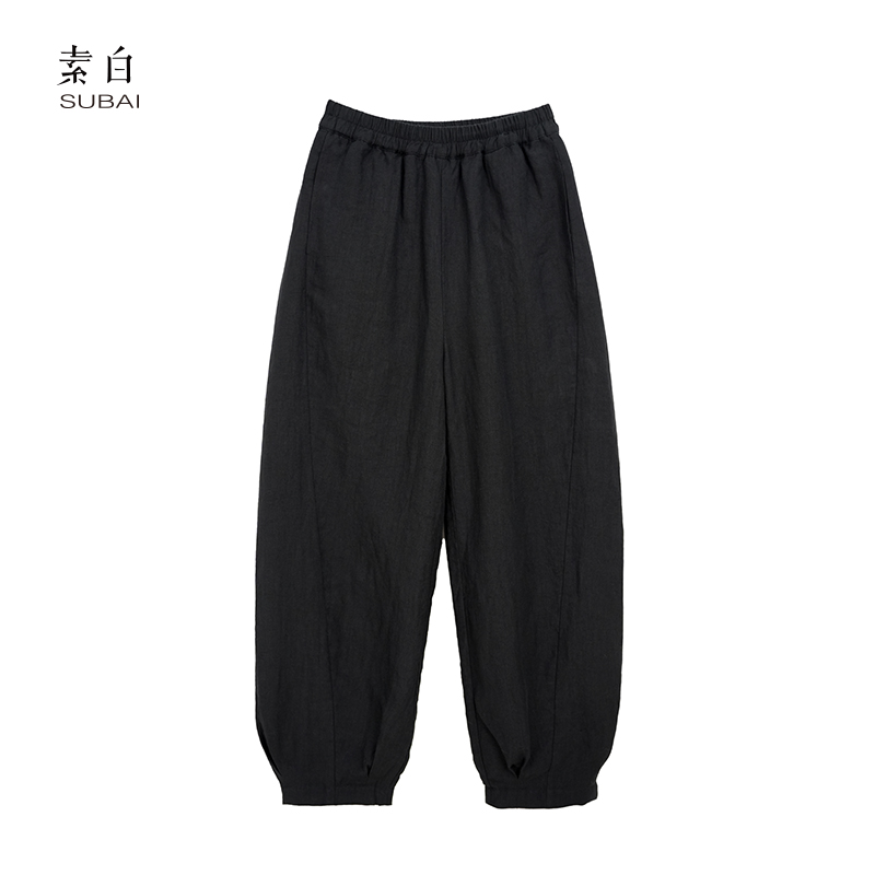 素白【暖暖】Q02126慵懒随性冬季保暖百搭亚麻棉裤