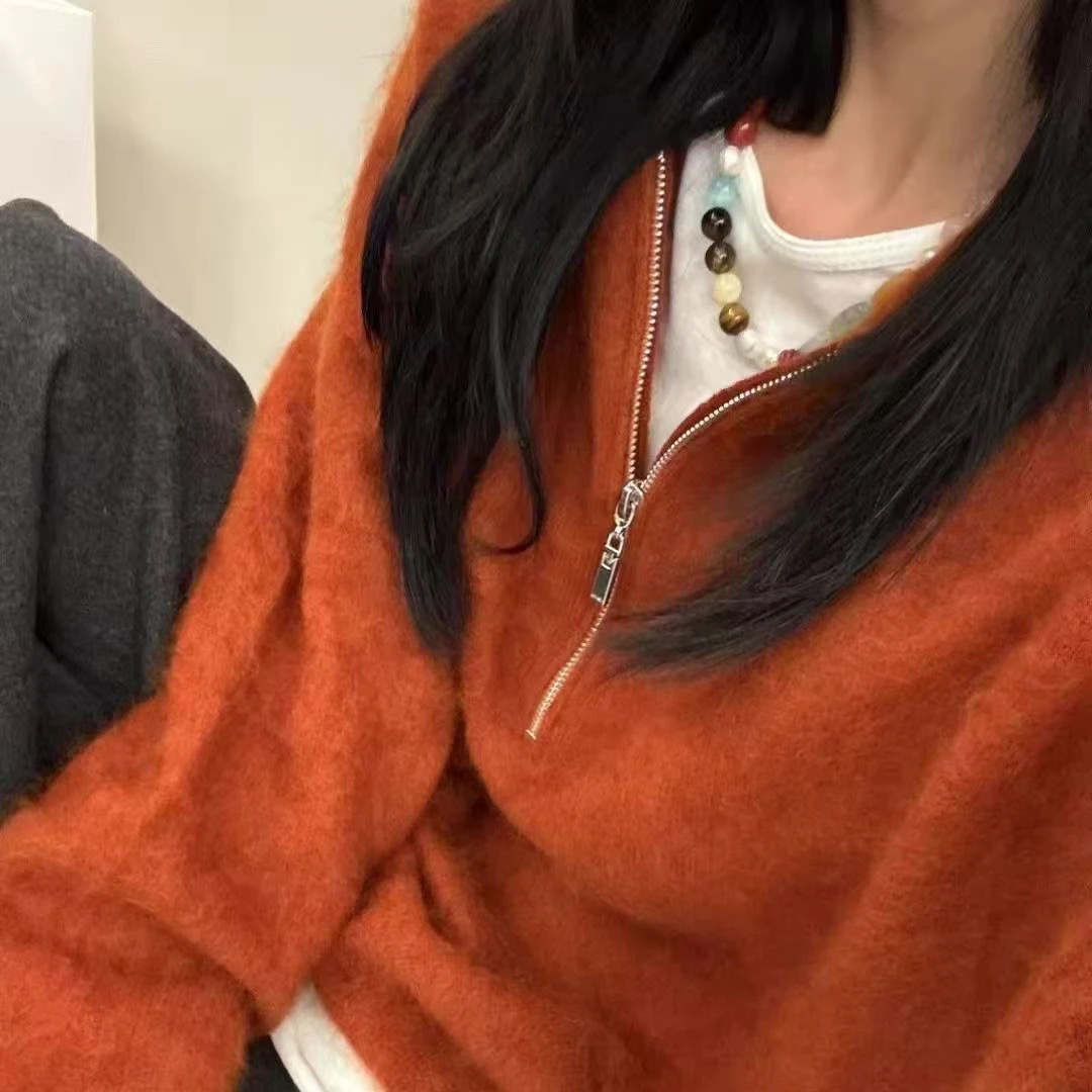 半拉链连帽厚款常规款拉绒加厚上衣休闲ins