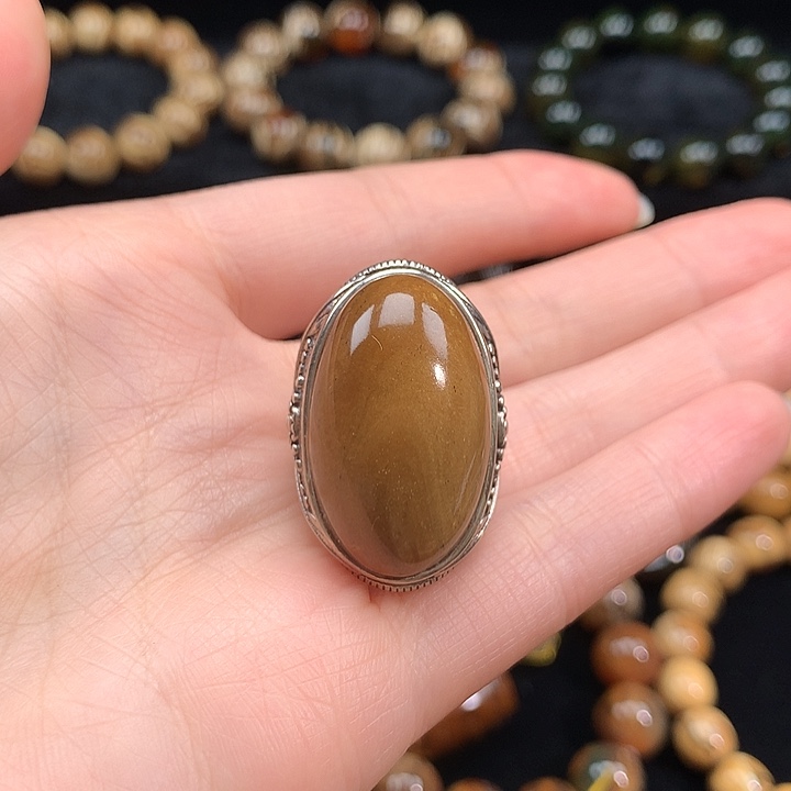 琥珀颈饰银S925镶嵌镶嵌戒指