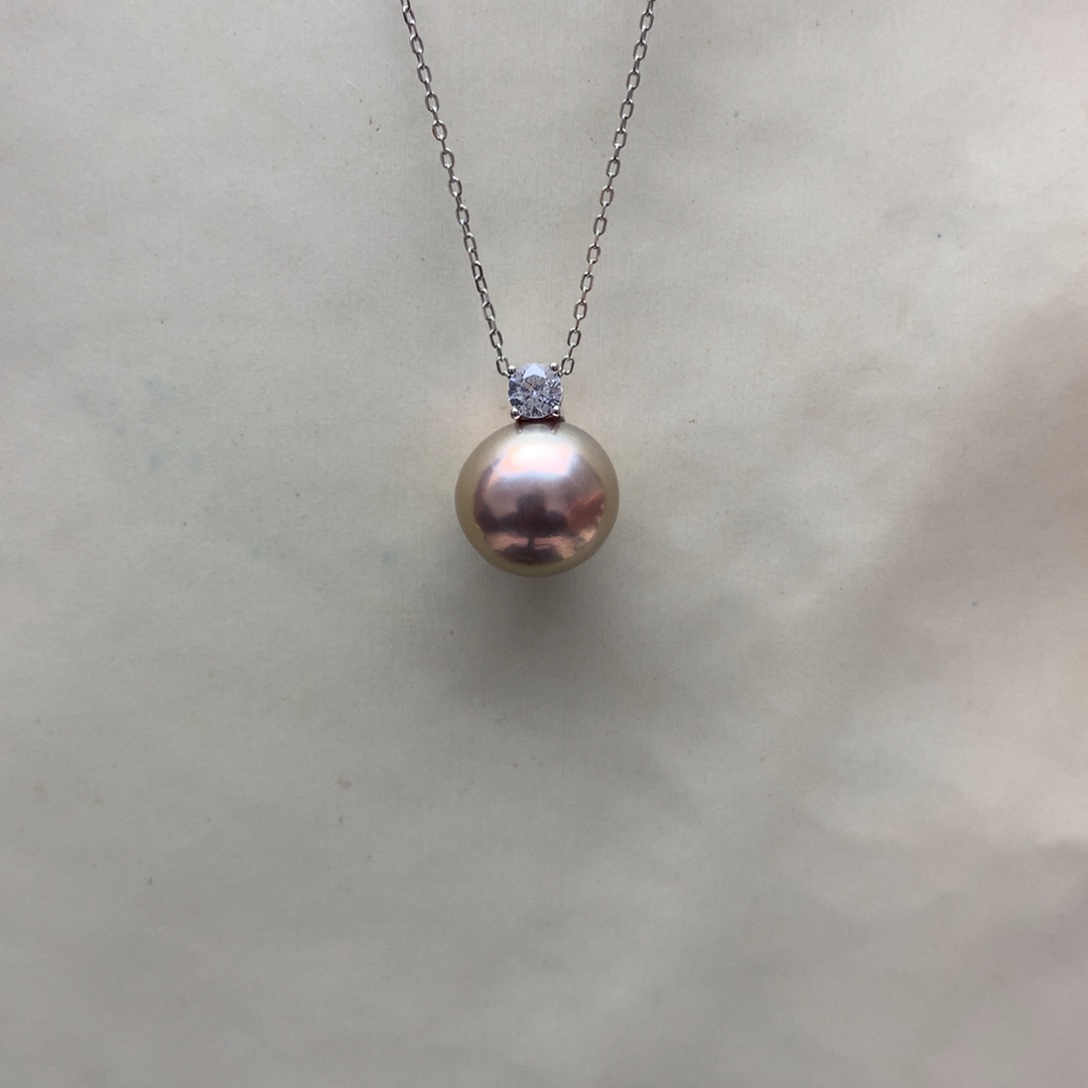 淡水珍珠颈饰银S925镶嵌12-13爱迪生王妃吊坠