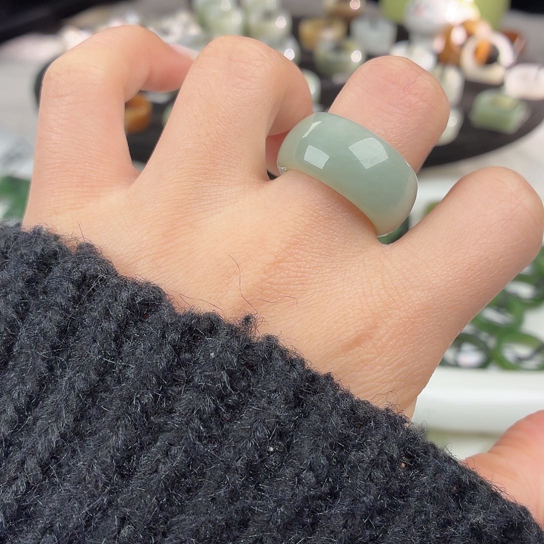 和田玉未镶嵌戒指S10奶蓝轮胎18.2