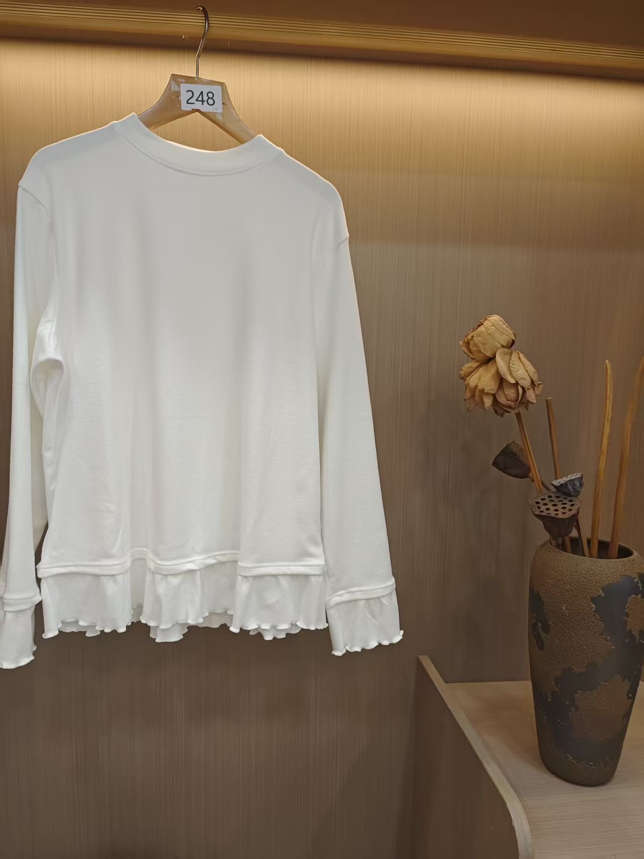 四季青2025东家新款荷叶边T恤女长袖宽松百搭上衣