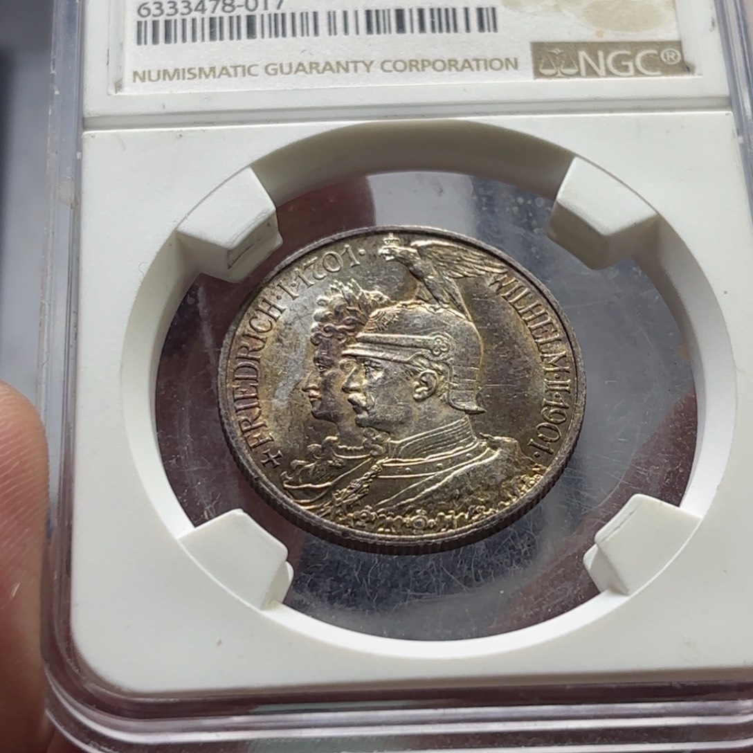 银Ag900德国建国200周年纪念2马克银币好品