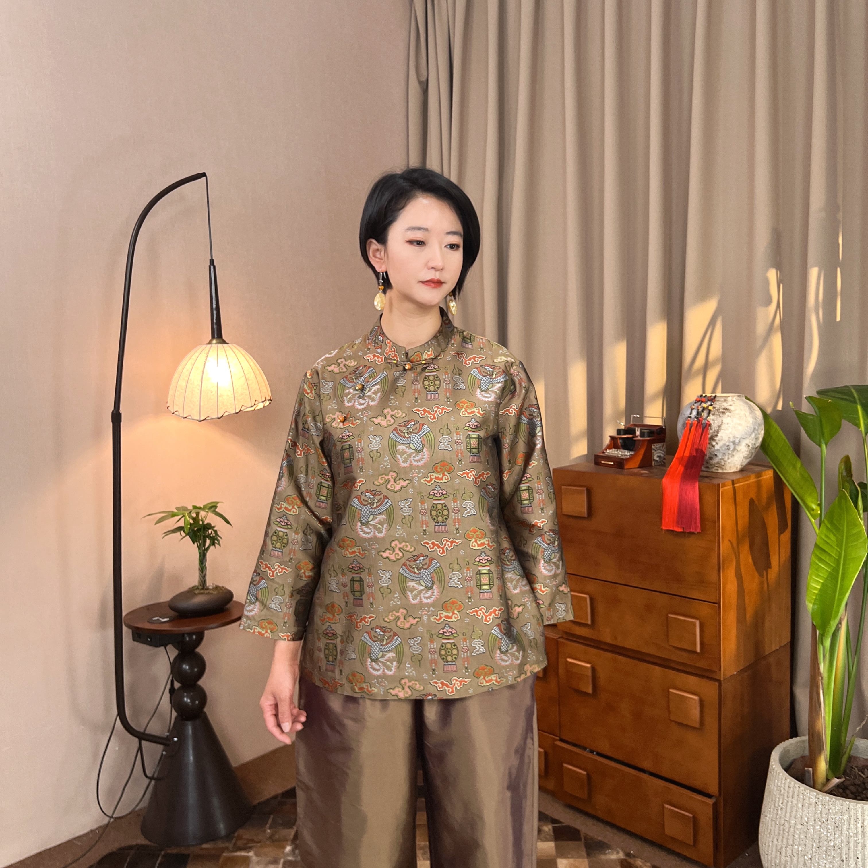 多元国风 重磅桑蚕丝异色罗宋锦T恤上衣MT90087