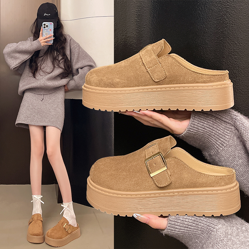 复古勃肯鞋女款2025新款爆款秋季韩版增高新款一脚蹬皮带扣懒人拖