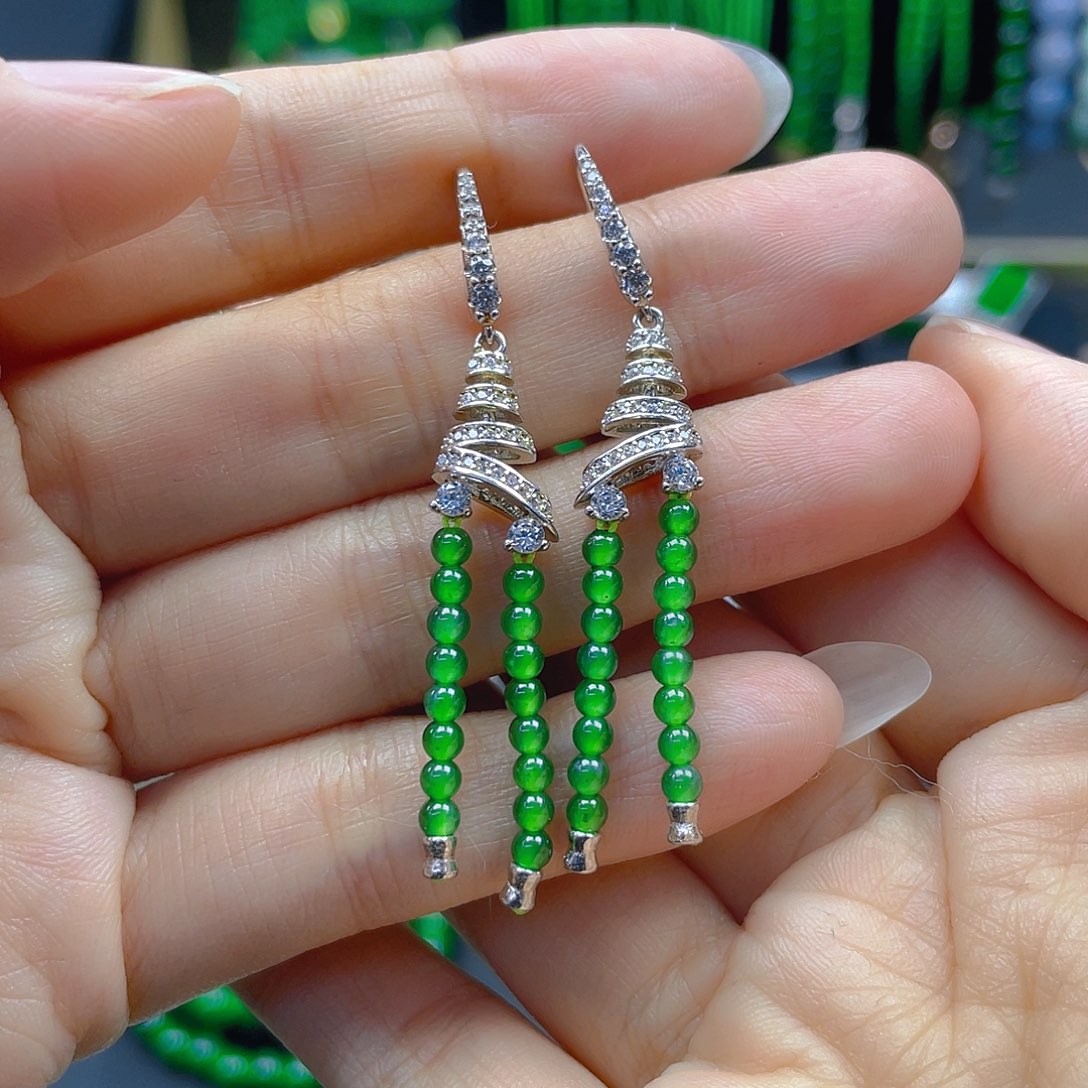 翡翠银S925镶嵌耳饰天然A货翡翠