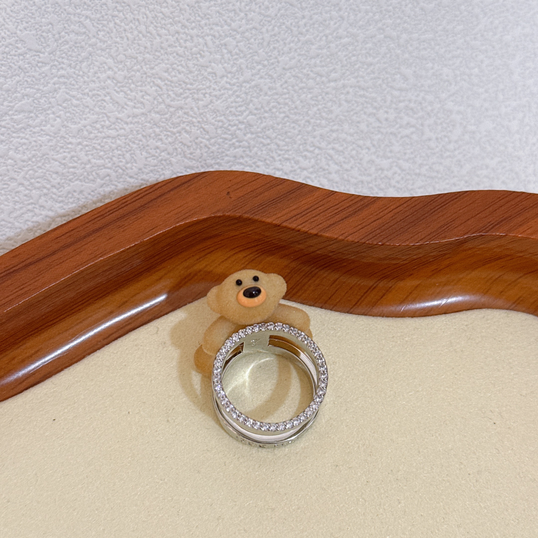 铜合金锆石戒指 趴趴熊戒指 个性百搭戒指 7033