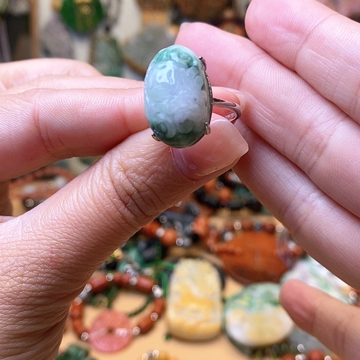 翡翠戒指银S925镶嵌戒指22