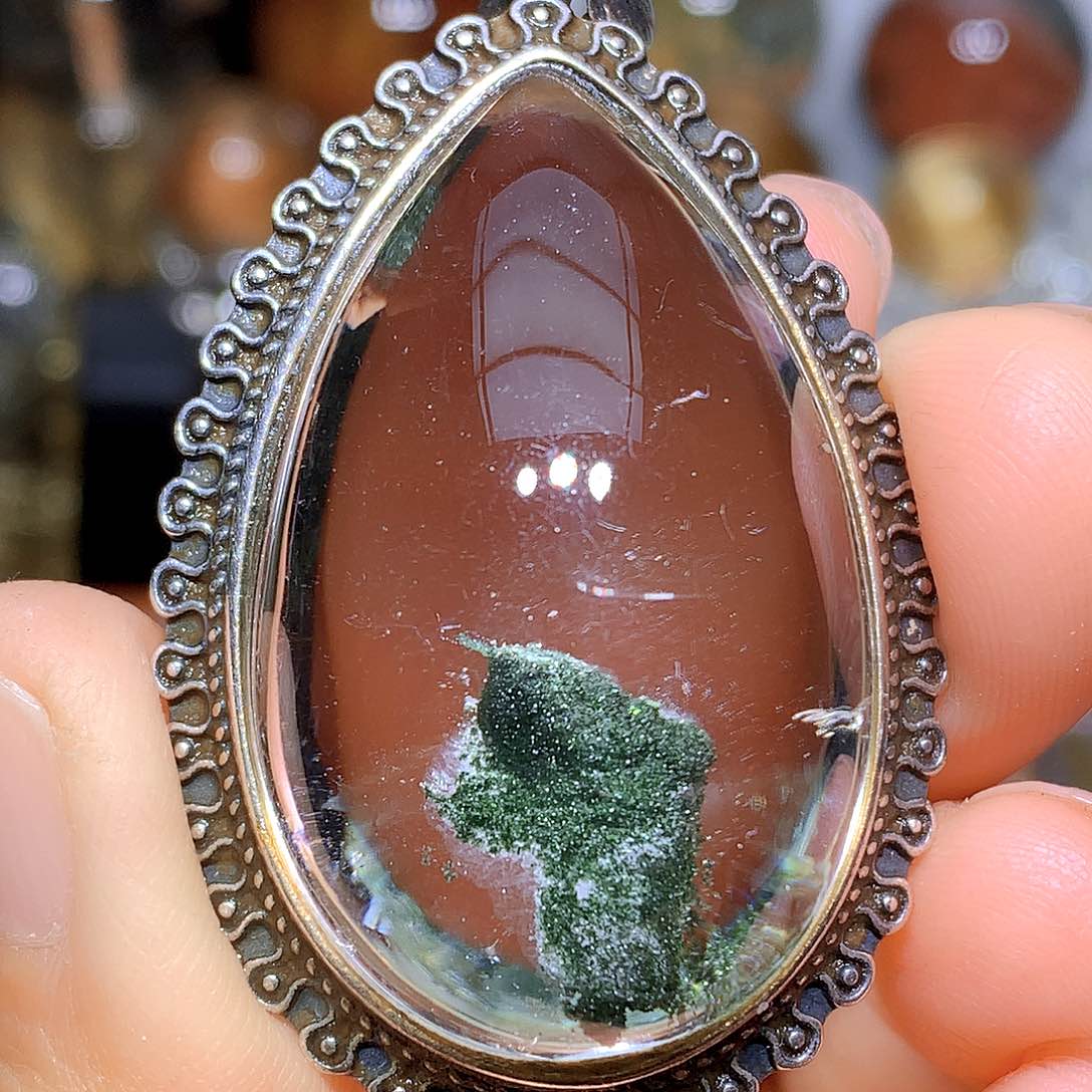 水晶吊坠银S925镶嵌天然水晶