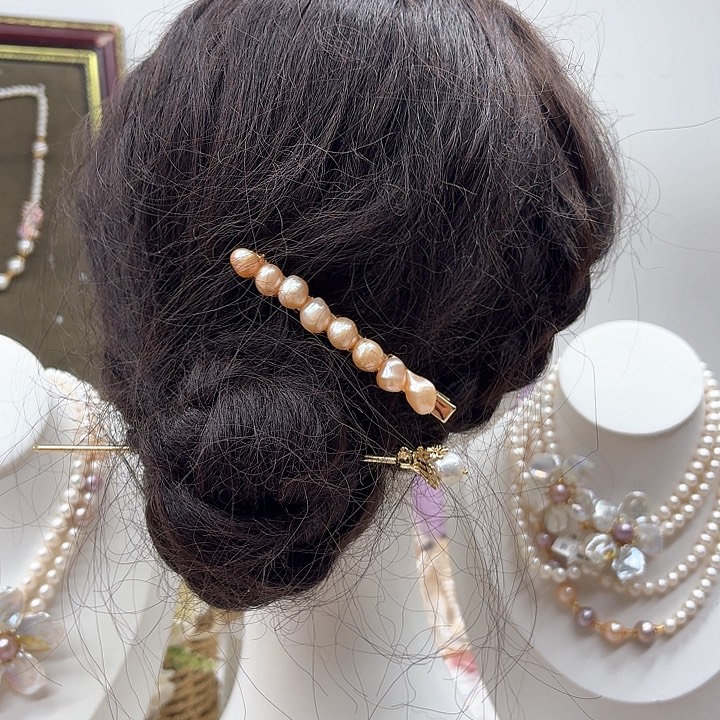 淡水珍珠发饰银S925镶嵌