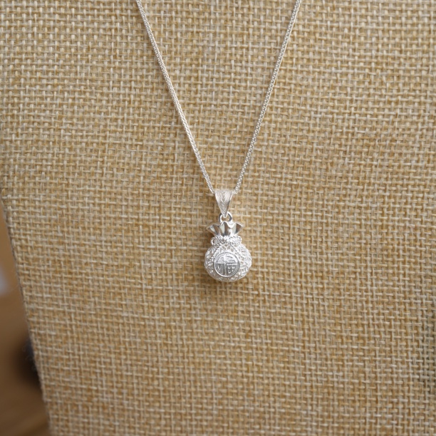 坠链均足银 足银999肖邦链钱袋子招财纳福女士项链