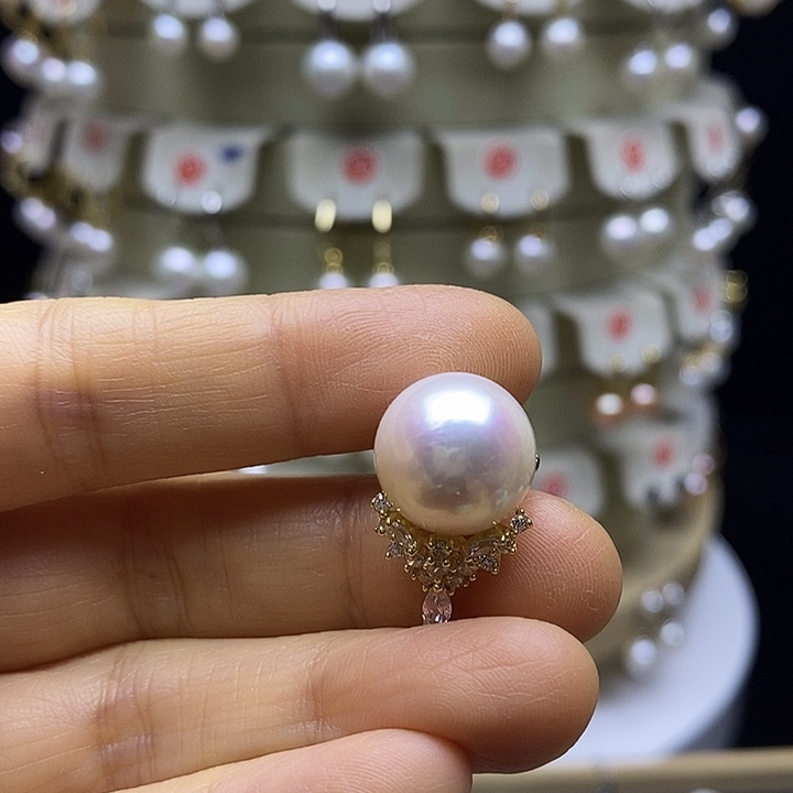 淡水珍珠戒指银S925镶嵌豆**姐