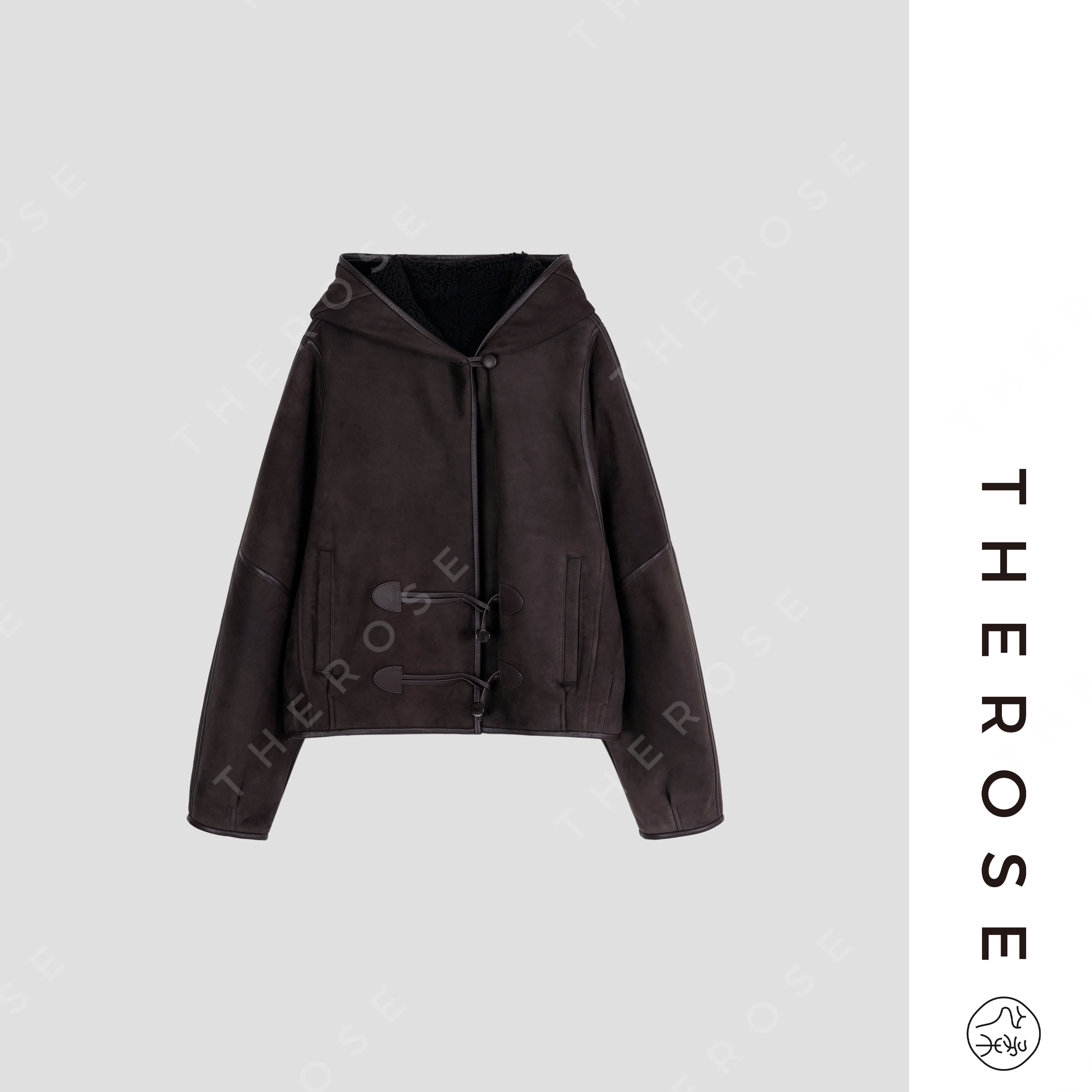 之柔【雪落香杉】西班牙进口美利奴皮毛一体高奢复古气质连帽上衣女