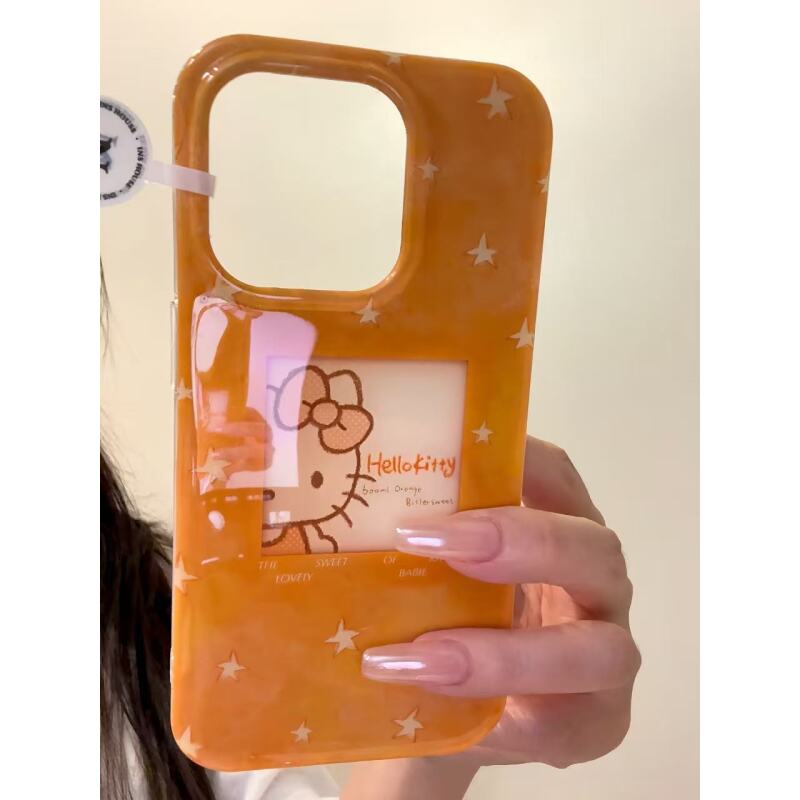 卡通橙黄星星相框蝴蝶结可爱猫咪适用iphone17promax苹果15手机壳