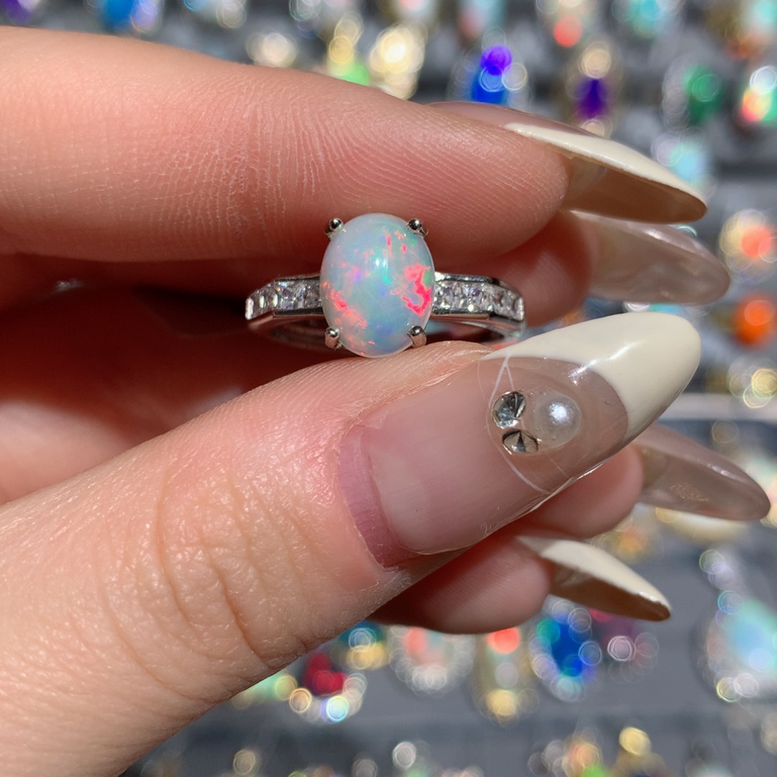 欧泊福利戒指w银S925镶嵌