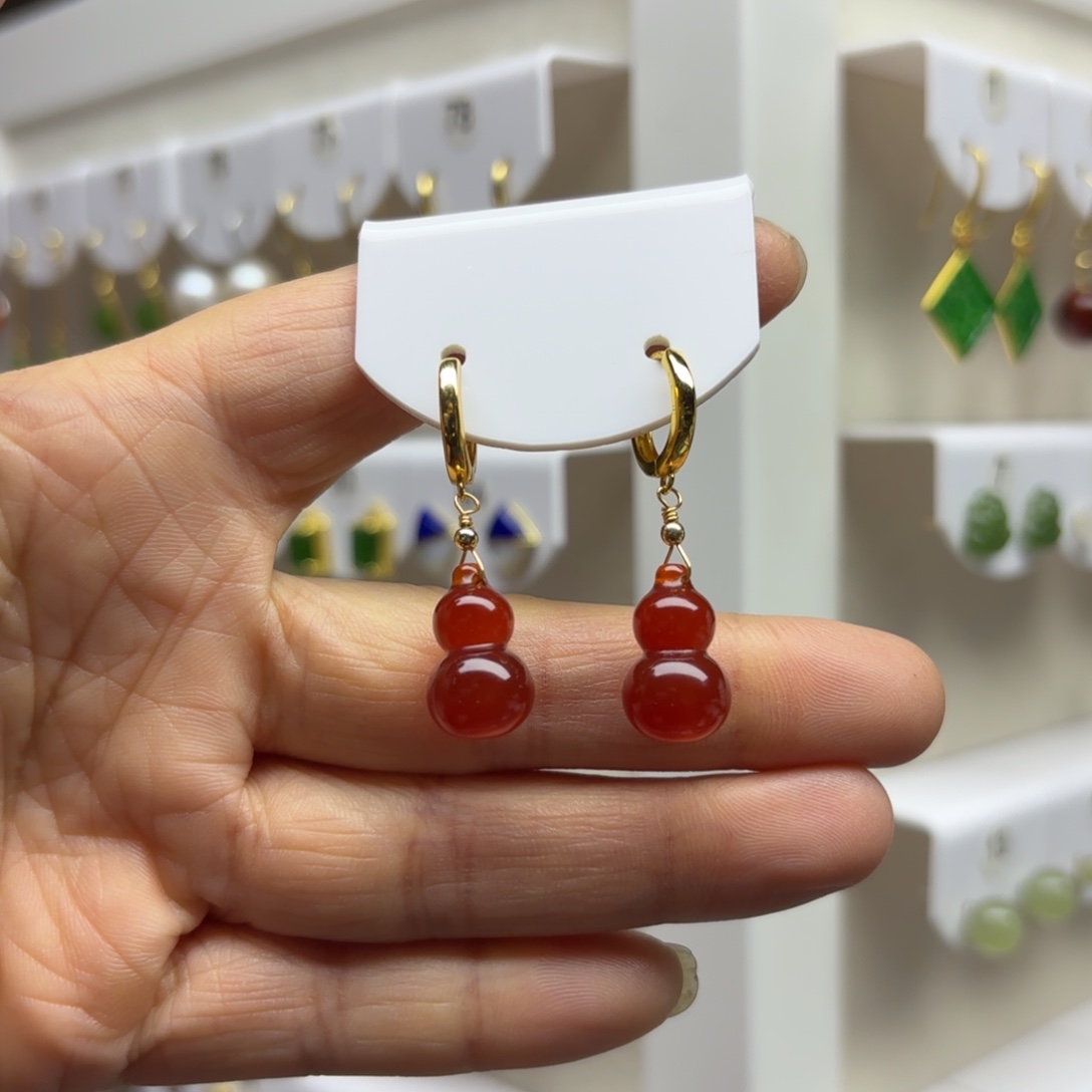 玛瑙/玉髓银S925镶嵌耳饰