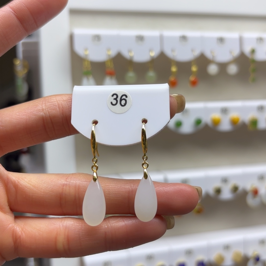 和田玉银S925镶嵌耳饰