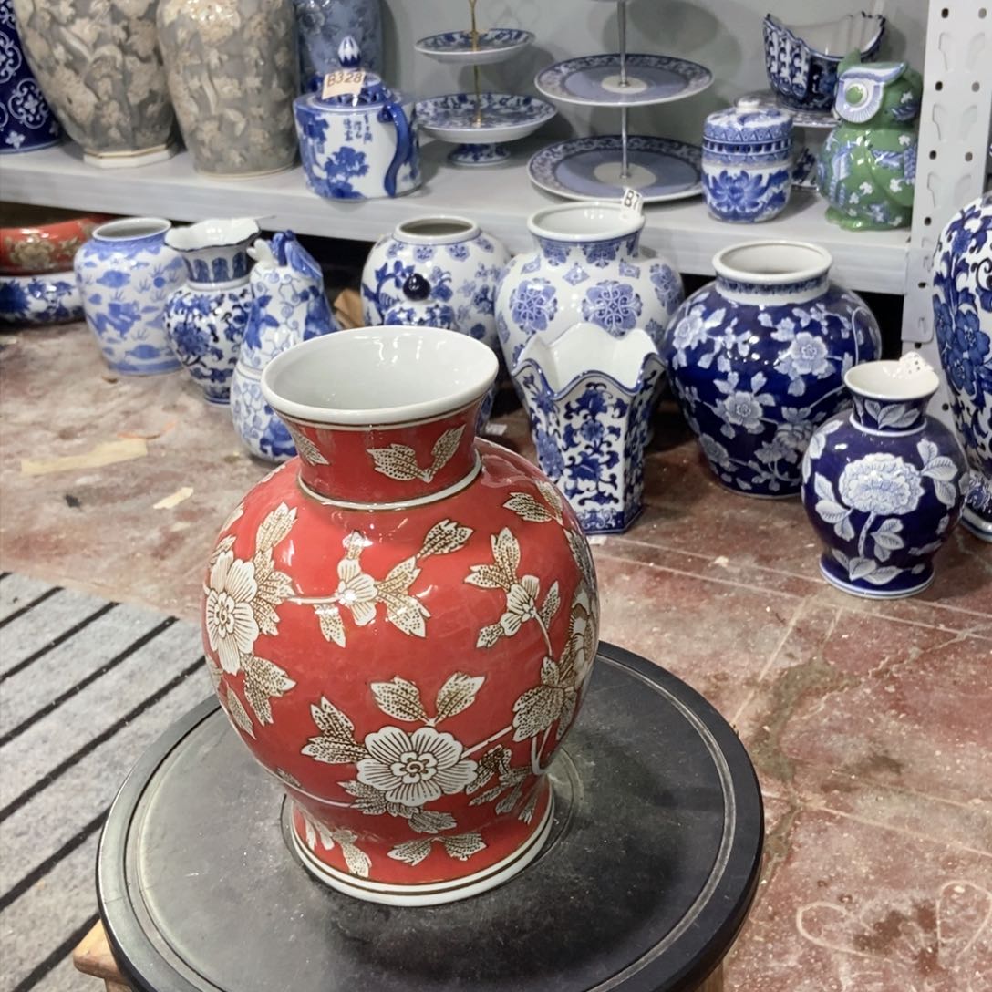 摆件花瓶手绘釉下彩