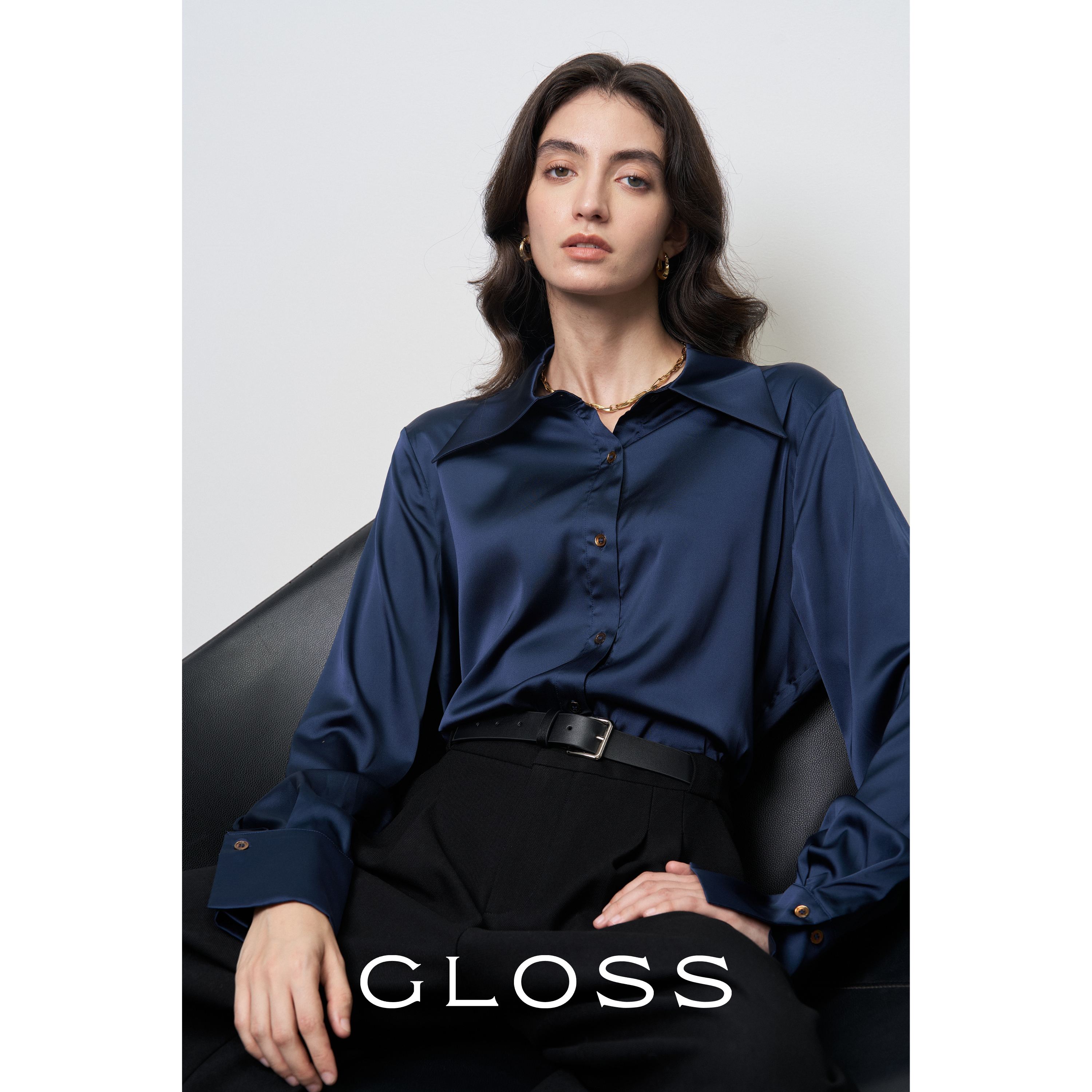 GLOSS【法国高定仿真丝】25秋冬百搭简约缎面珠光轻奢垂顺女绅衬衫