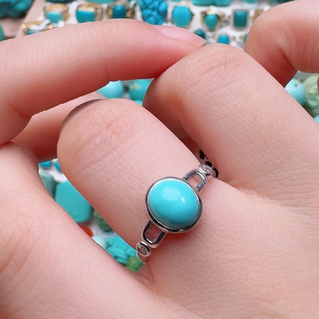 绿松石银S925镶嵌高瓷绿精品女戒