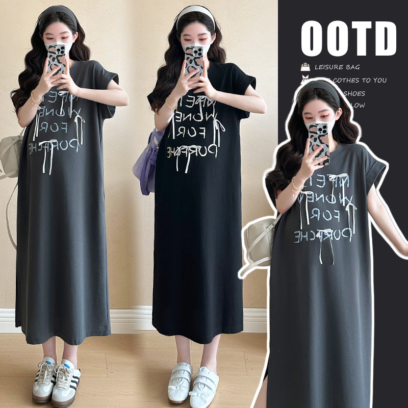 孕妇装新款夏装2025韩版舒适大码休闲显瘦中长款TT恤连衣裙女外穿