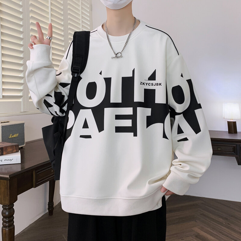 春季新款青少年男款圆领休闲日常宽松卫衣长袖套头式上衣内搭卫衣