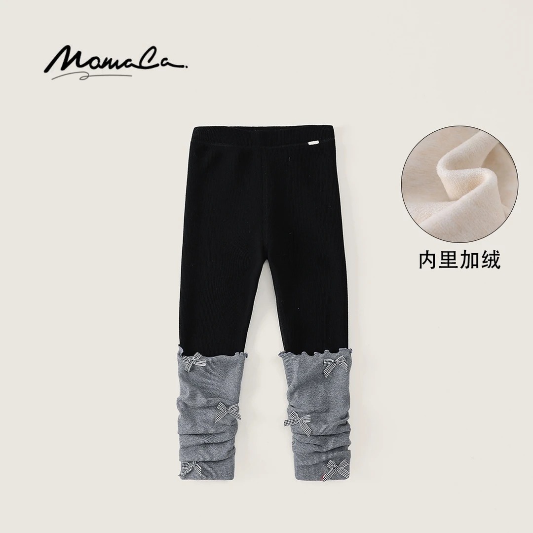 MOMOCO女童冬季时尚休闲百搭洋气加绒蝴蝶结打底裤77830123015