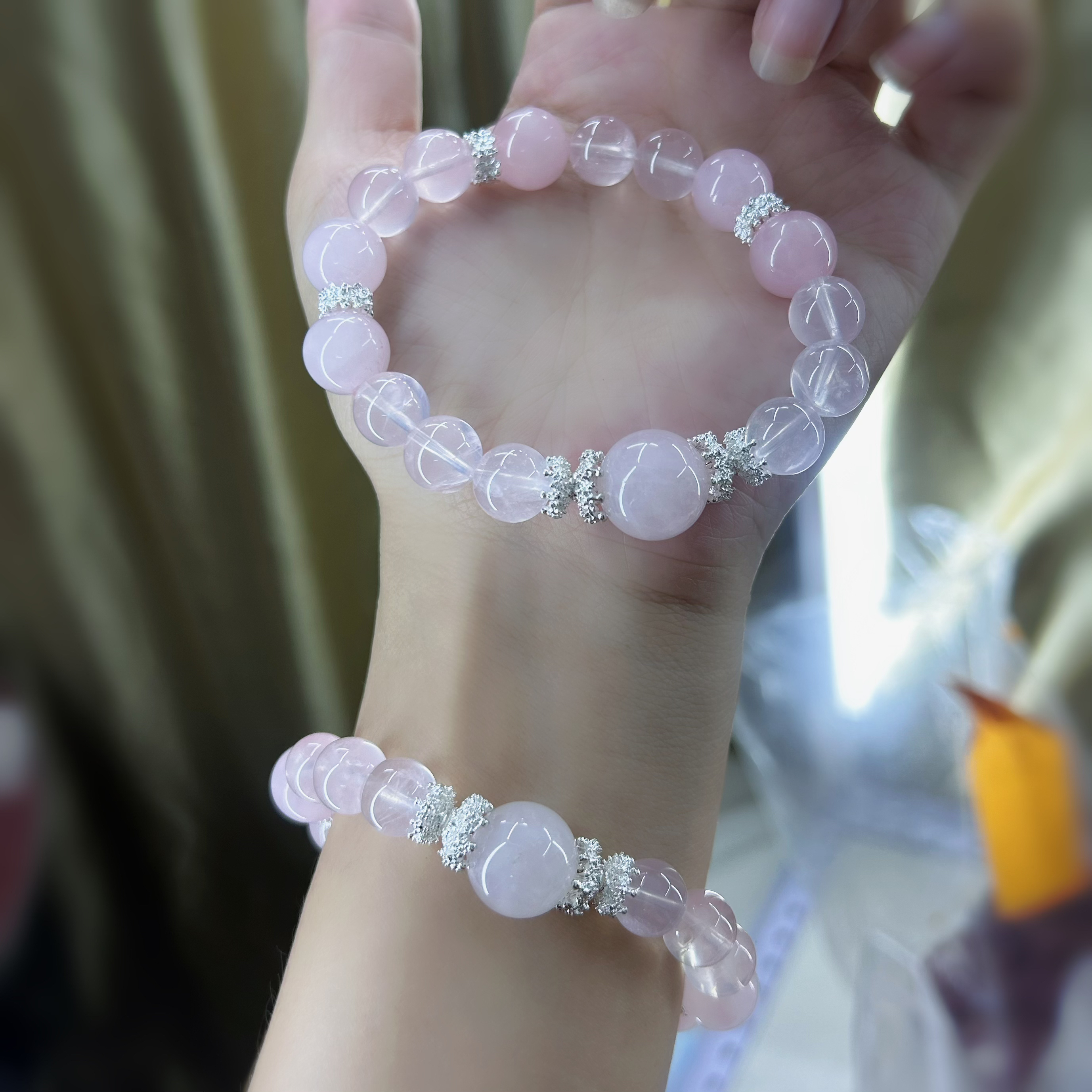 天然粉水晶DIY莫粉和马粉设计款意象女士手链