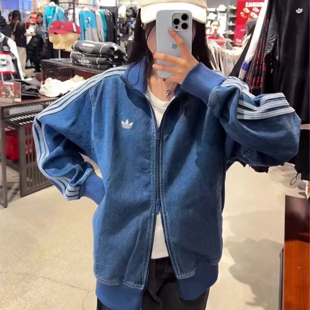 【奥莱撤柜】牛仔外套男情侣款立领春秋运动棉夹克女