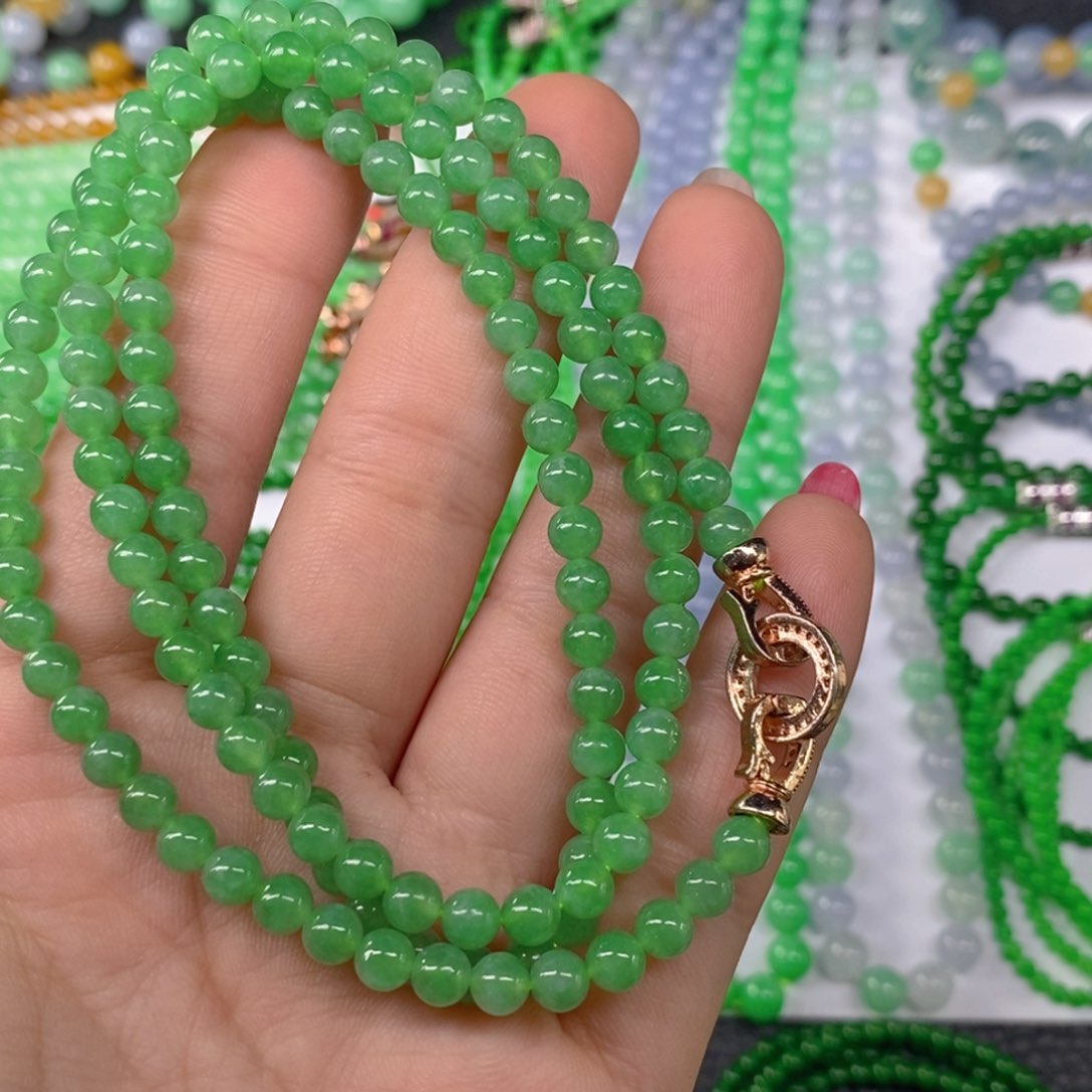 颈饰未镶嵌翡翠缅甸天然翡翠冰种阳绿项链5.2