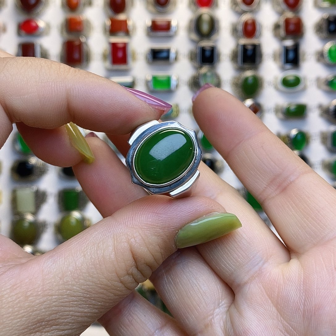 和田玉戒指银S925镶嵌用****7