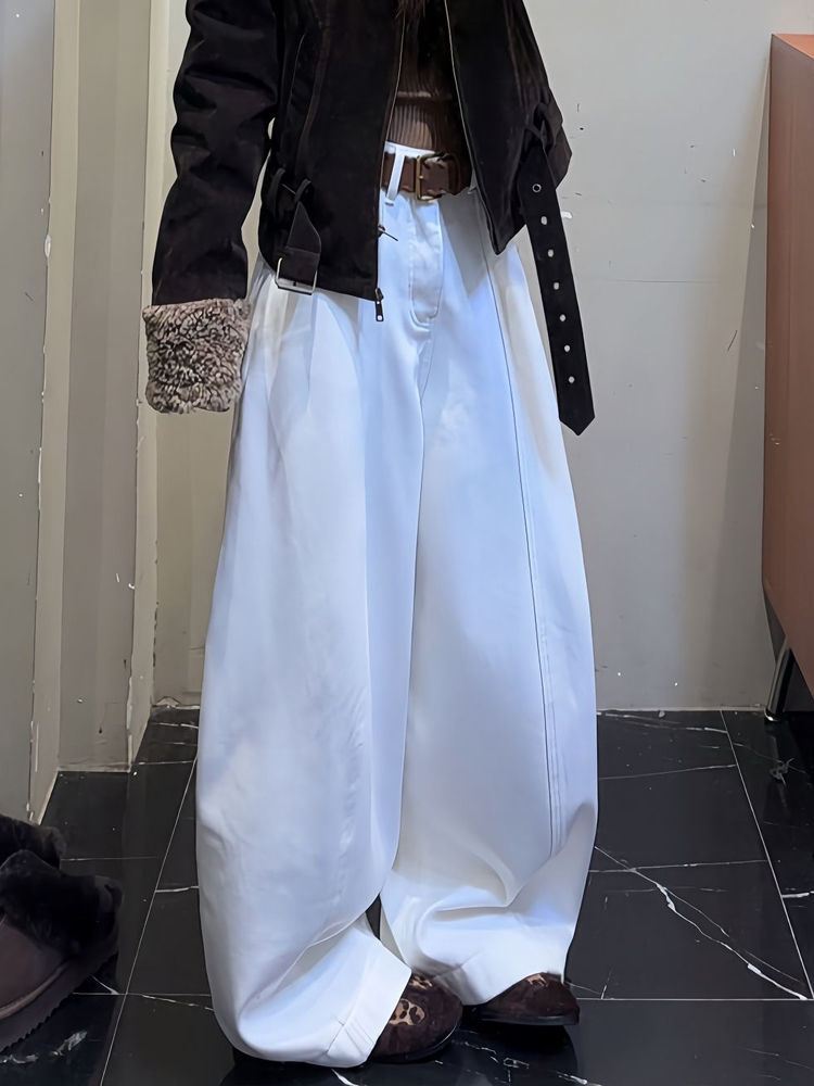 美式辣妹宽松慵懒松弛感加绒牛仔裤子女复古小众百搭休闲拖地长裤
