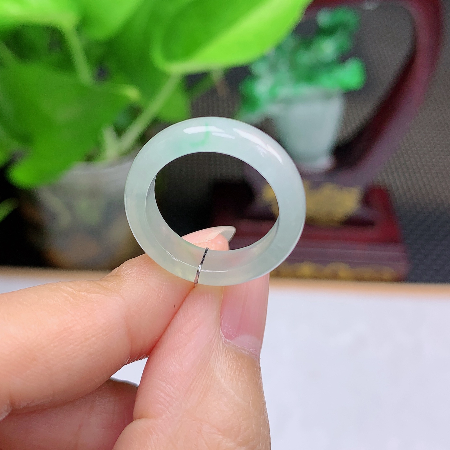 A00276天然缅甸翡翠A货冰种飘绿戒指玉石戒圈12*13圈内径16.5mm