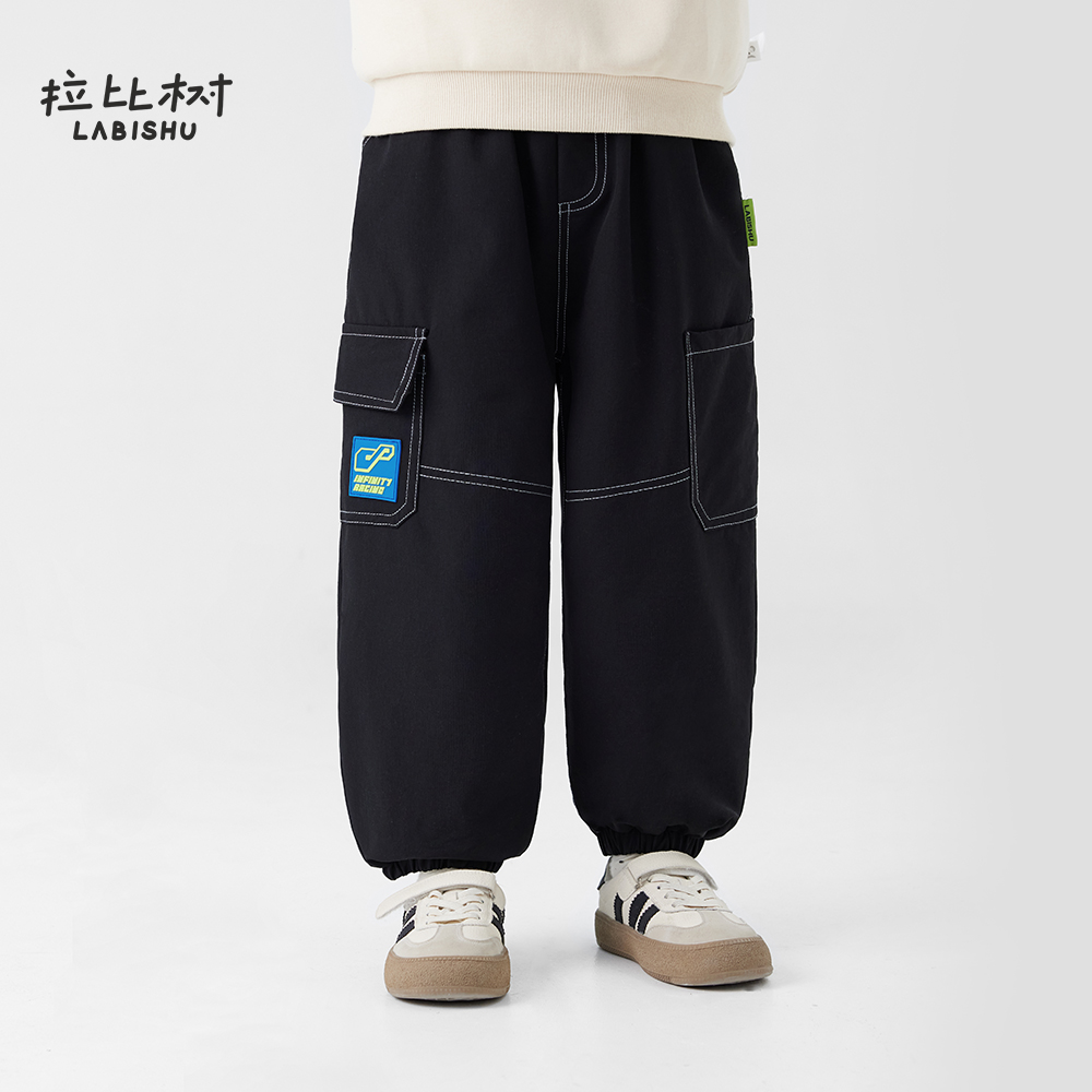 拉比树童装男童冬季休闲加绒裤宝宝2025新款儿童长裤宝宝裤子厚