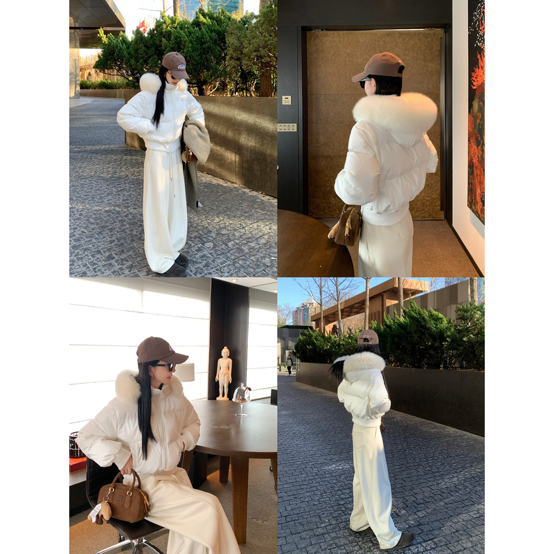 大小姐77奢贵高阶90白鹅绒大狐狸毛领收腰显瘦短款冬新款鹅绒服女